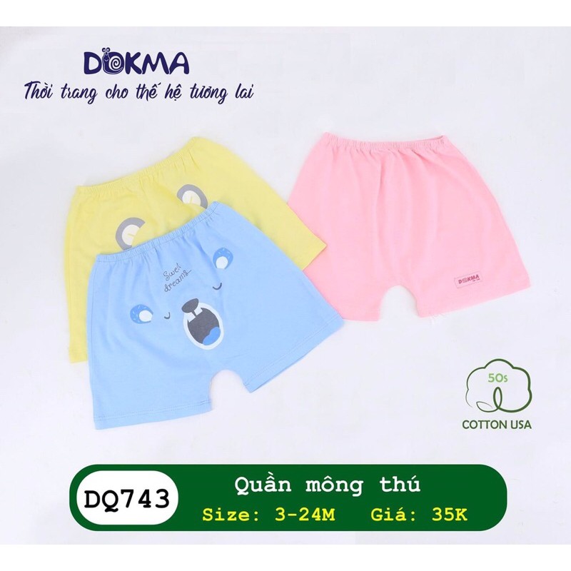 [DQ743] Quần cộc sơ sinh mông thú Dokma mềm, mát cho bé (3-24M)