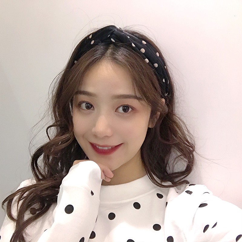 Băng Đô Bờm Turban Cài Tóc Họa Tiết Chấm Bi Khung Cứng !