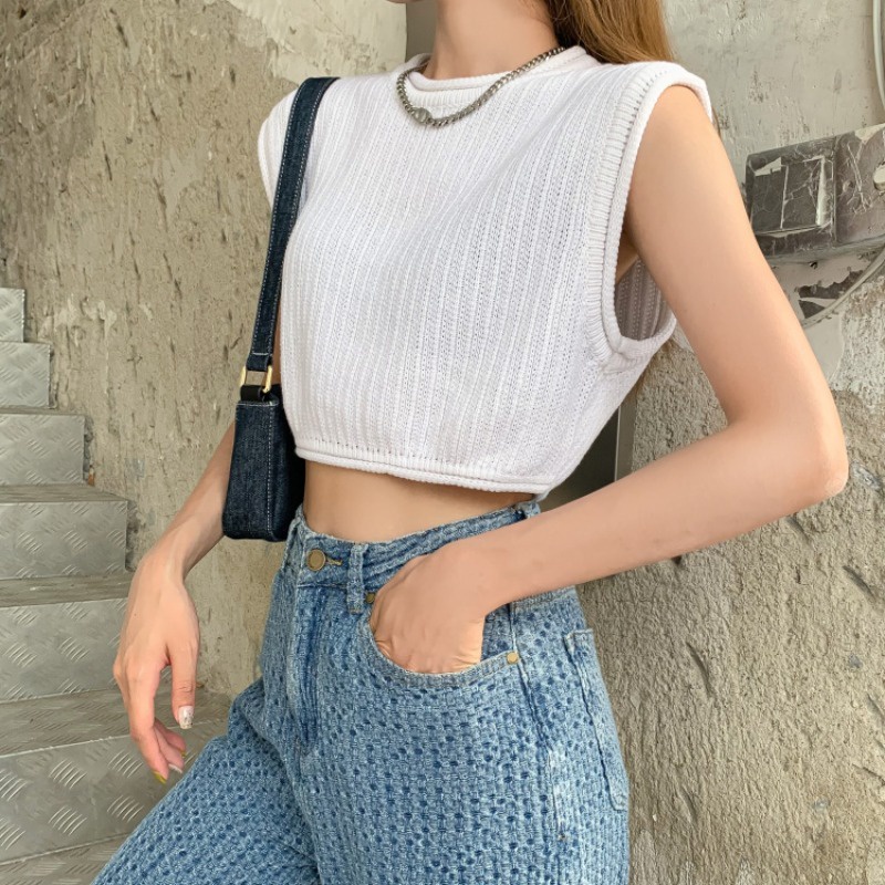 IELGY  Áo Dệt Kim Mỏng Sát Nách Dáng Rộng Ngắn Thời Trang Mùa Hè Cho Nữ