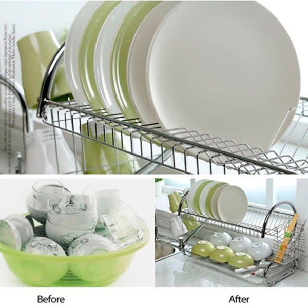 Giá úp bát đĩa 2 tầng inox có khay hứng nước tiện dụng - CHẤT LIỆU INOX #4