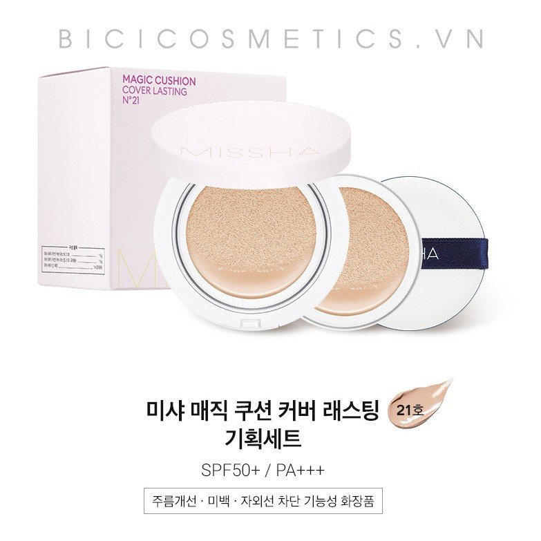 Phấn nước kiềm dầu Missha Magic Cushion Cover lasting SPF 50+ PA+++ [HOT]