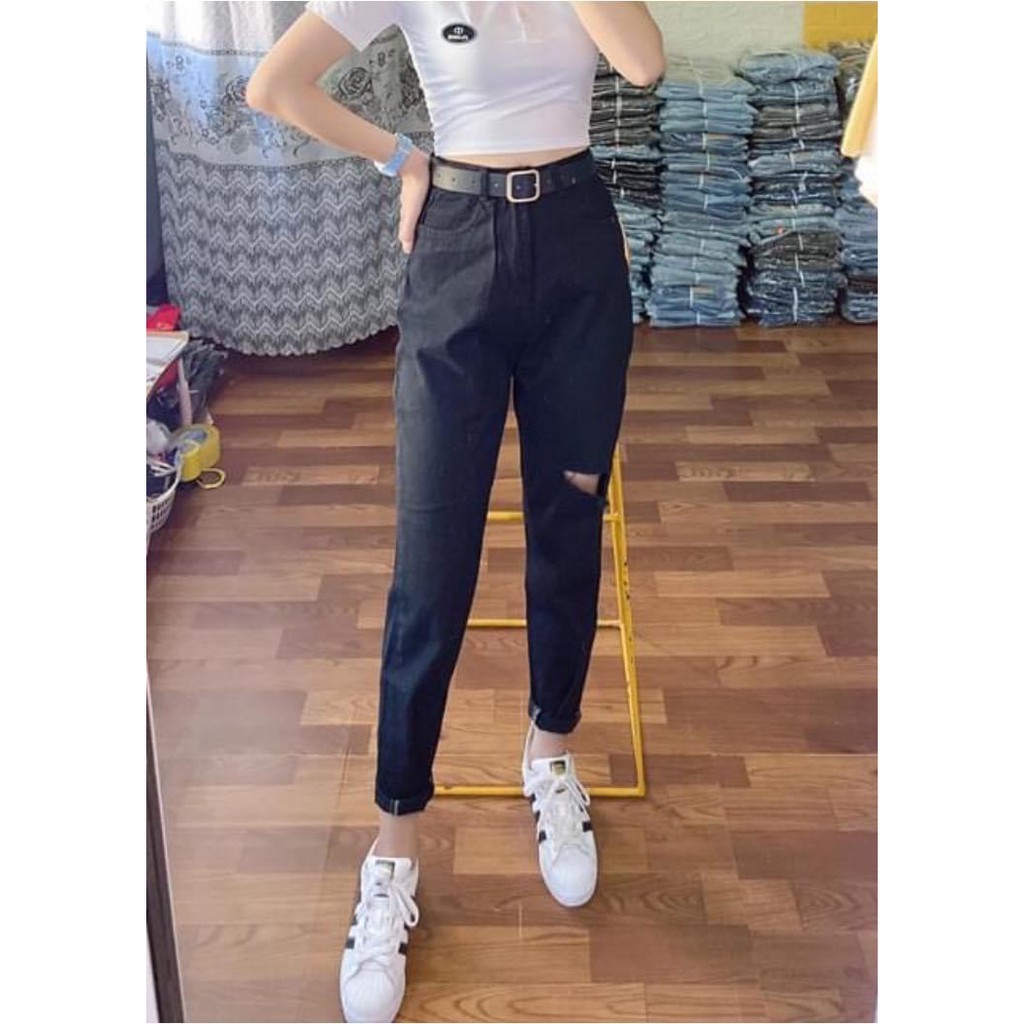Quần jean baggy nữ BIGSIZE PHOM TO lưng cao, mẫu quần jean ống đứng, màu đen tuyền phong cách hàn quốc