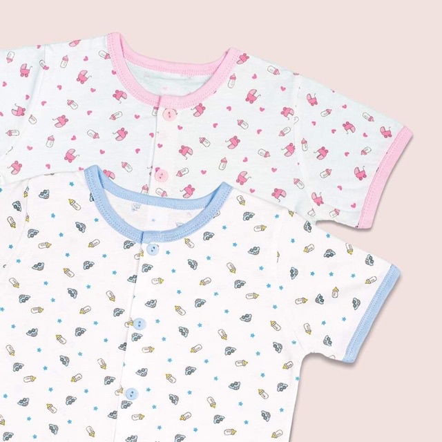 Quần, áo cộc tay Miomio cho bé cài giữa hình xe nôi, bình sữa chất liệu cotton - Monnie Kids
