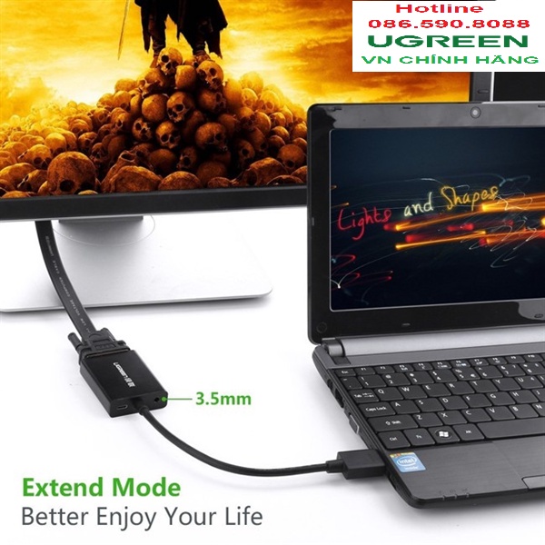 Cáp chuyển đổi HDMI to VGA dẹt có Audio Ugreen 40248- Hàng Chính hãng