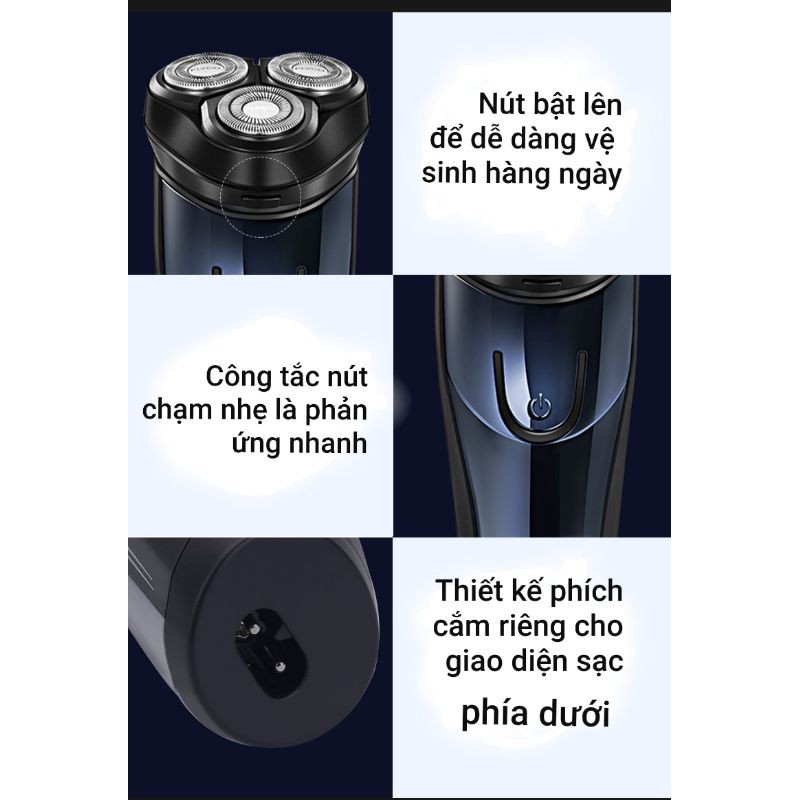 [HÀNG NỘI ĐIA_BẢO HÀNH 3 NĂM] Máy cạo râu FLYCO mô hình cao cấp với 3 đầu dao cạo thông minh cực êm