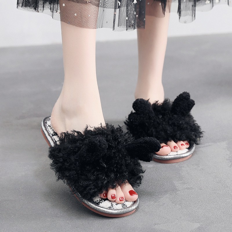Dép Lông Cừu QUOCO BEAR xuất Hàn cao cấp, Dép bông đi trong nhà Moki Mart