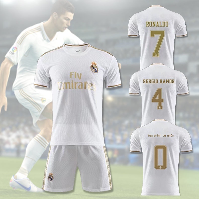 Bộ quần áo bóng đá (nam và nữ) Real Madrid 19-20 C Ronaldo Ramos trắng tám kiểu cho bạn lựa chọn