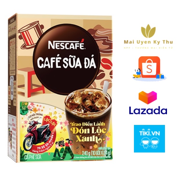 Hộp 10 gói x 24g Cà Phê Hòa Tan NESCAFÉ 3in1 Cà Phê Sữa Đá mới