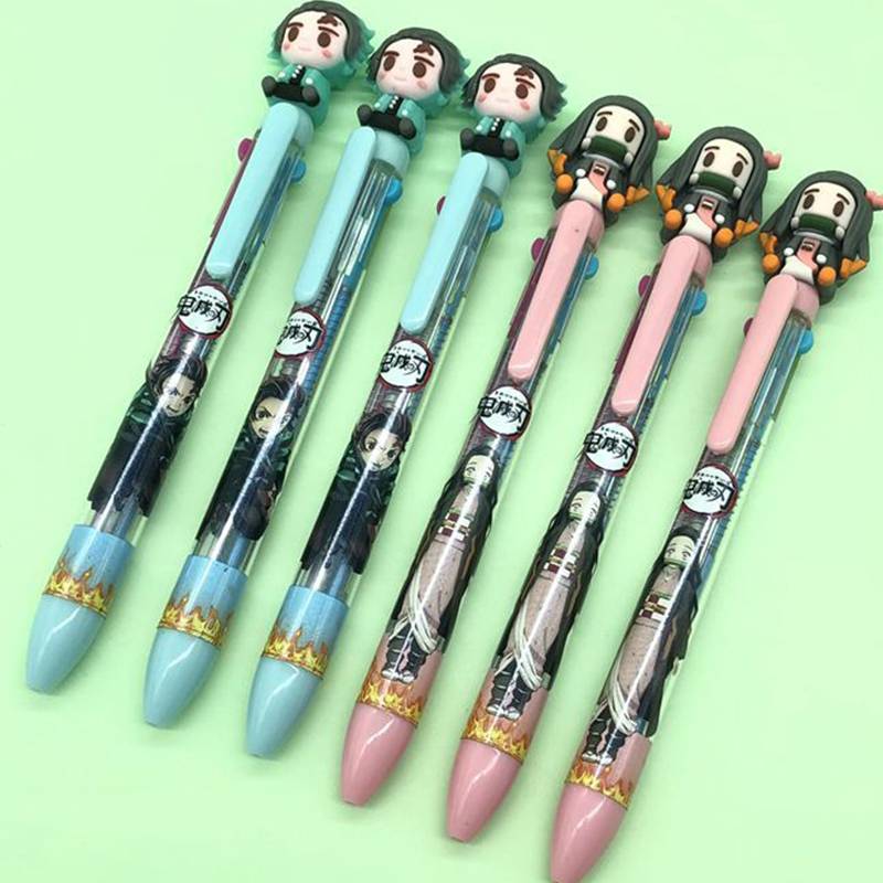 Bút bi nhiều ngòi - Bút 4 ngòi bút hình 3D ngộ nghĩnh New 4 Color Anime Demon Slayer Kimetsu No Yaiba Kawaii Anime Cartoon Ballpoint Pen Cute School Office Supply Stationery Multicolor Pen for Girl Gift