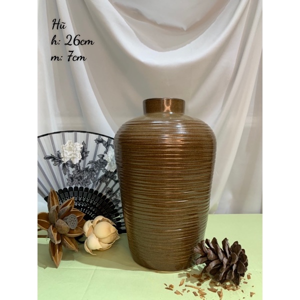 Lọ cắm hoa, Bình cắm bông gốm sứ Bát Tràng dáng hũ cao 26cm xinh yêu