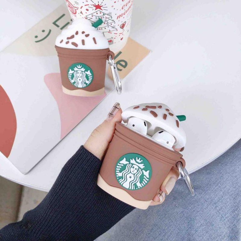 Vỏ bảo vệ hộp sạc tai nghe Airpods 1 2 bằng silicon mềm hình Starbucks Frappuccino