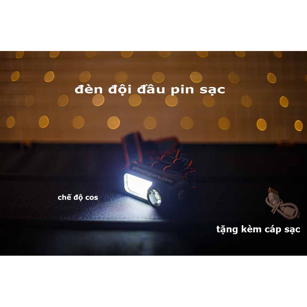 Đèn đội đầu xài pin sạc 2 chế độ cos pha