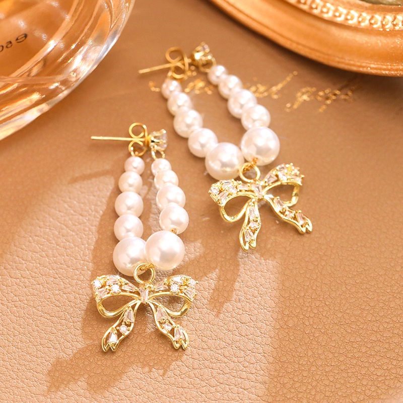[Jiudolan] Khuyên Tai Dài Đính Đá Zircon / Ngọc Trai / Nơ Tua Rua Dáng Dài Phong Cách Âu Mỹ Cao Cấp Thời Trang Cho Nữ