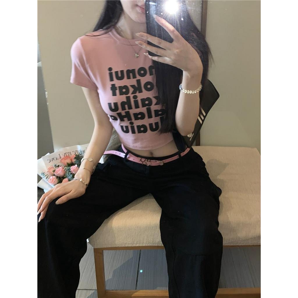 Áo Thun Cộc Tay Cổ Tròn Dáng Ôm In Chữ 63371