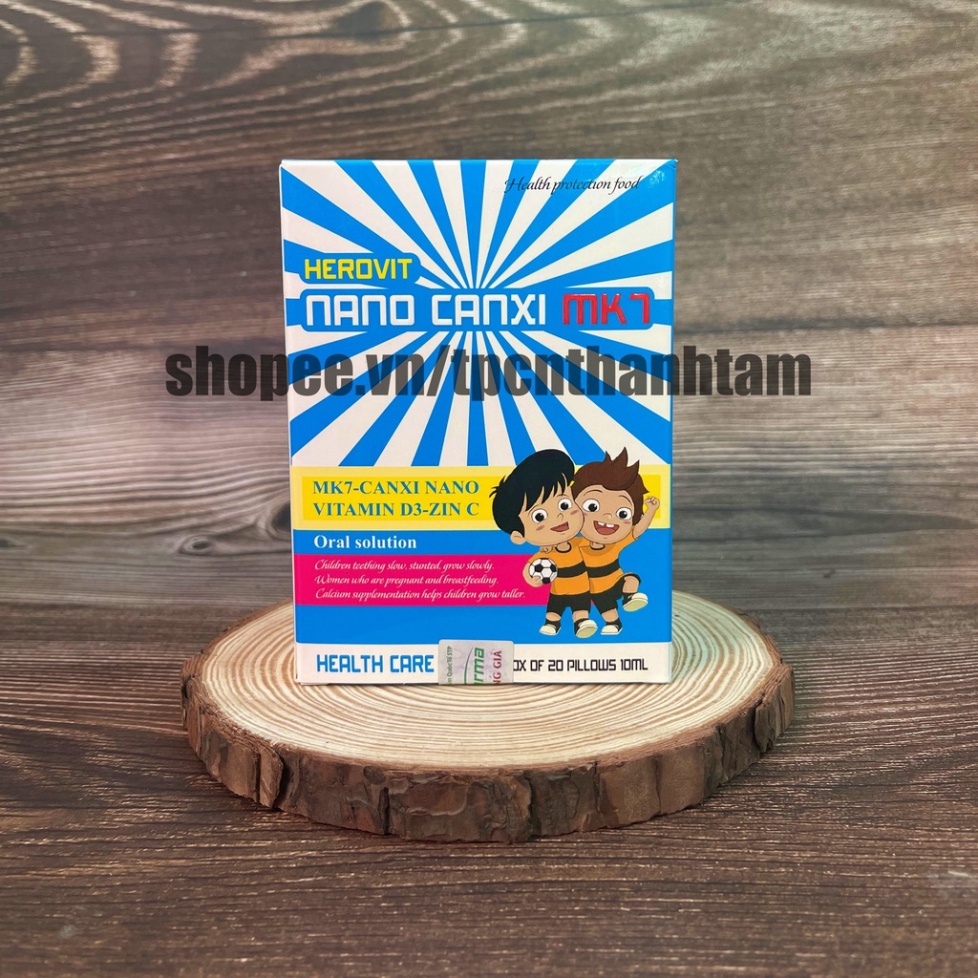 Siro cho bé Herovit Nano Canxi bổ sung vitamin d3 và k2 hỗ phát triển chiều cao, giảm còi xương - Hộp  20 gói