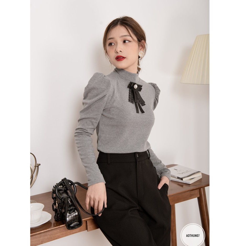 Áo thun cổ 3 phân, có nơ cao cấp