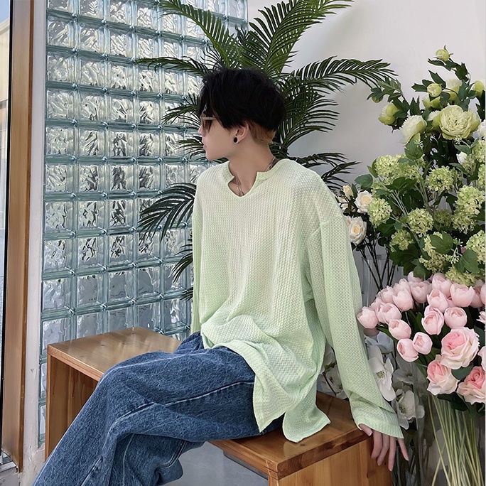 Áo Thun Tay Ngắn Cổ Chữ V Dáng Rộng Thoáng Khí Thời Trang Mùa Hè Cho Nam