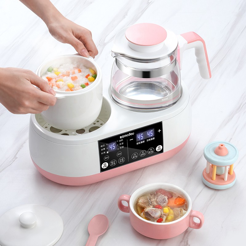 Bình Đun Nước Pha Sữa cho bé điều chỉnh nhiệt độ và nồi hầm cháo tích hợp đa năng Mcdou 8 in 1