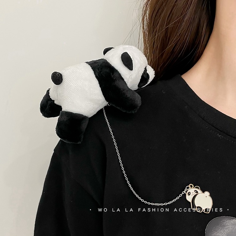Ghim cài áo hình gấu trúc nhồi bông dễ thương thời trang 2021