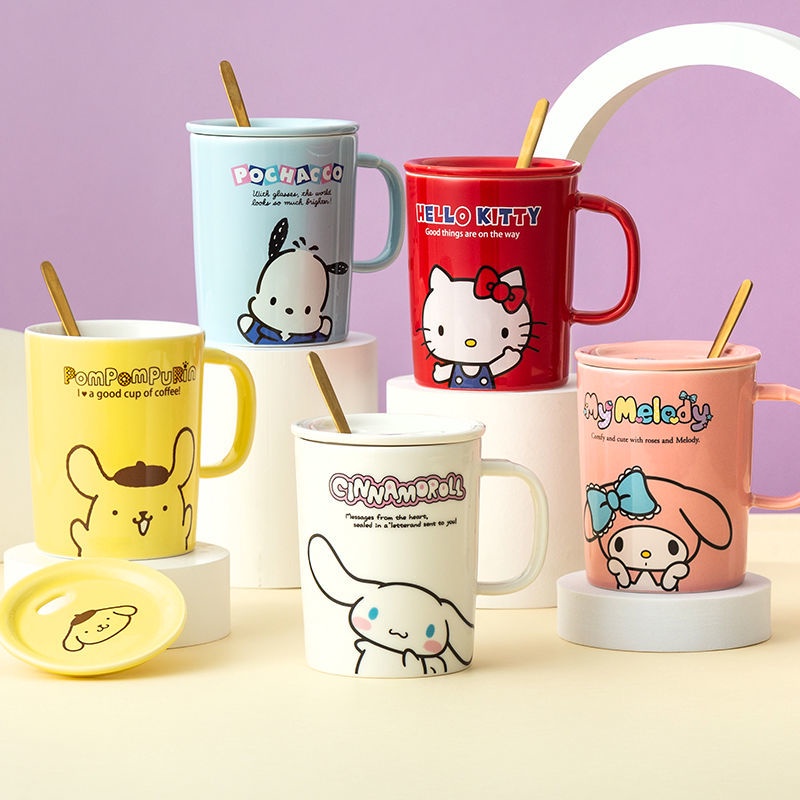 Cốc Uống Nước Có Nắp Đậy Và Muỗng Hình Hello KITTY Dễ Thương 8.18