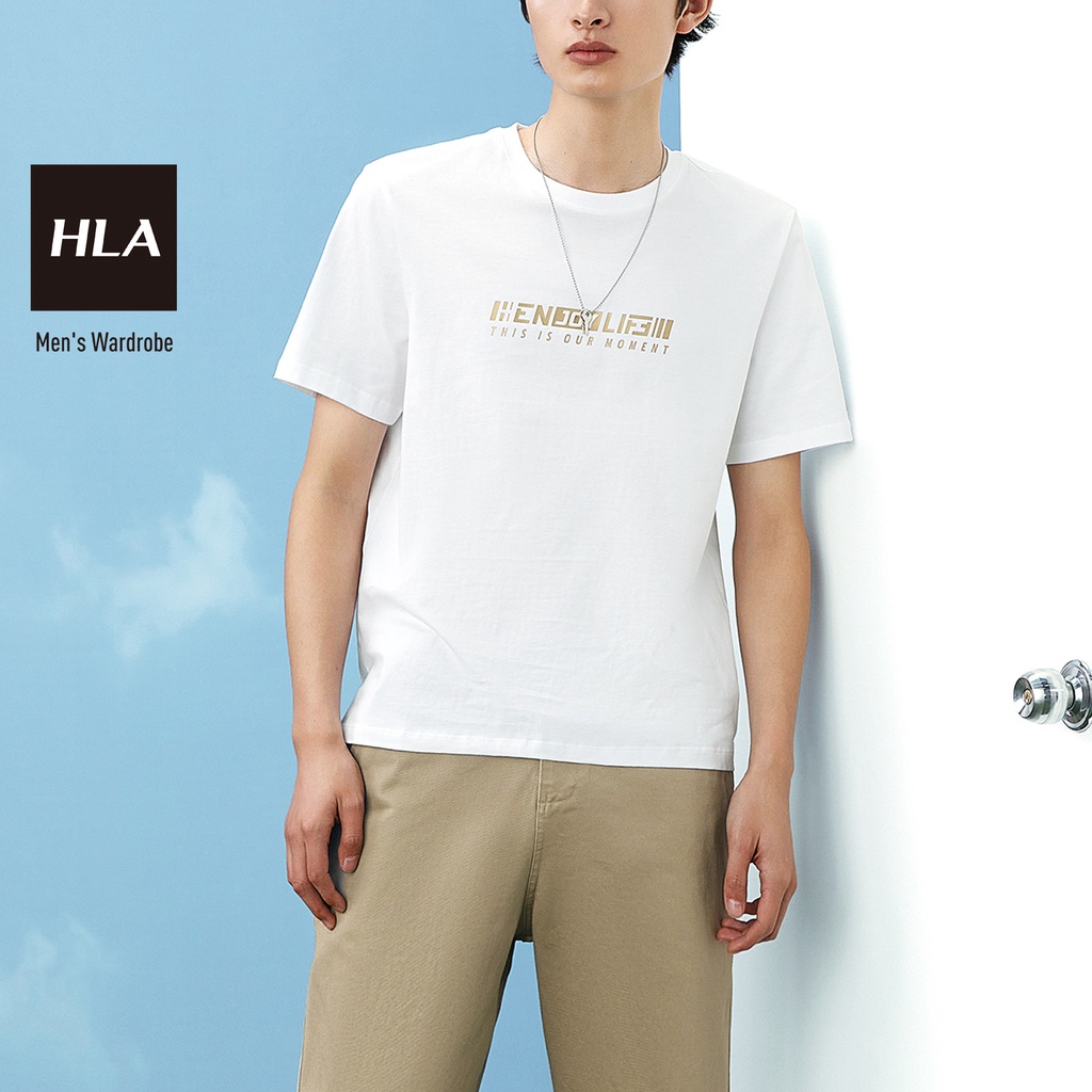 HLA - Áo Thun Nam Ngắn Tay Phối Chữ Round Neck Short Sleeve T-shirt
