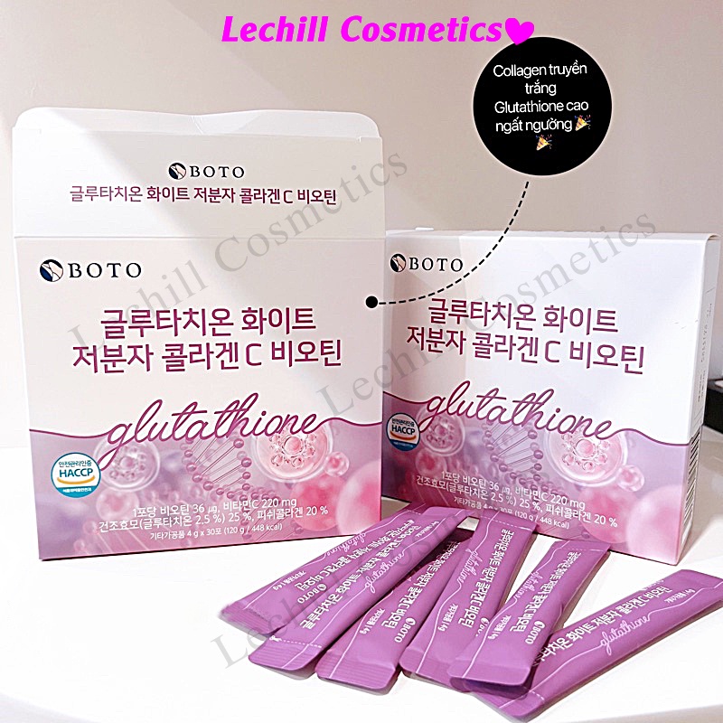 BỘT UỐNG TRUYỀN TRẮNG DA BOTO GLUTATHIONE WHITE SMALL MOLECULE COLLAGEN C BIOTIN, Boto glutathione trắng da hộp 30 gói