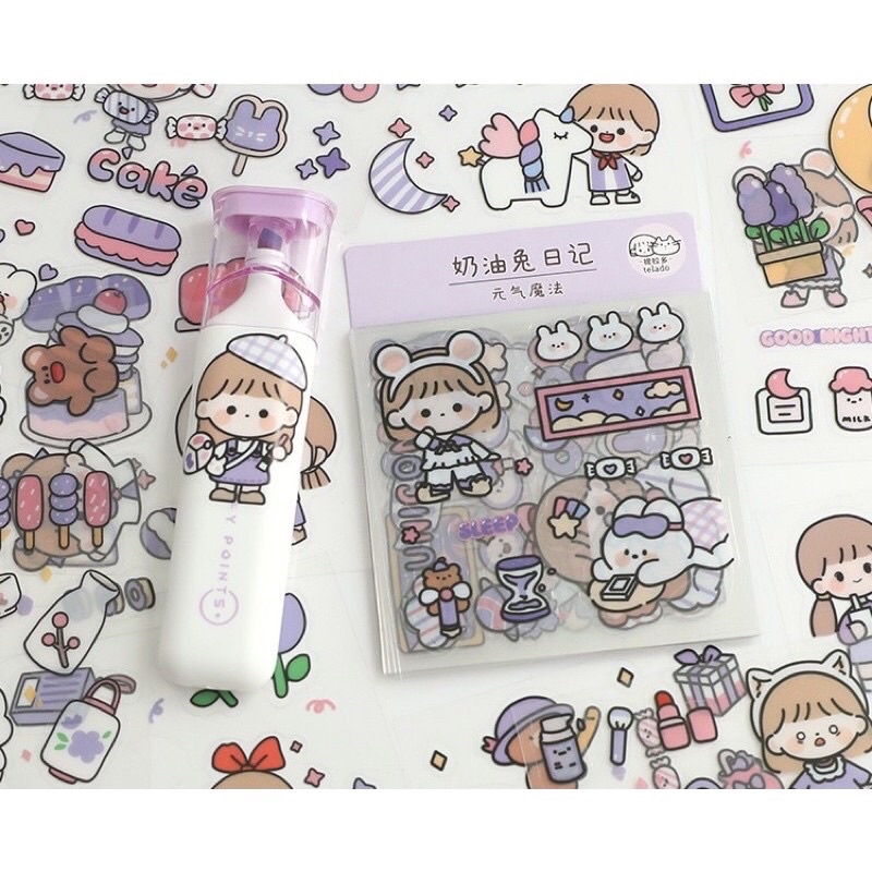 🌸Set 20 tấm sticker telado cô gái và bé thỏ hoạ tiết dễ thương🌸