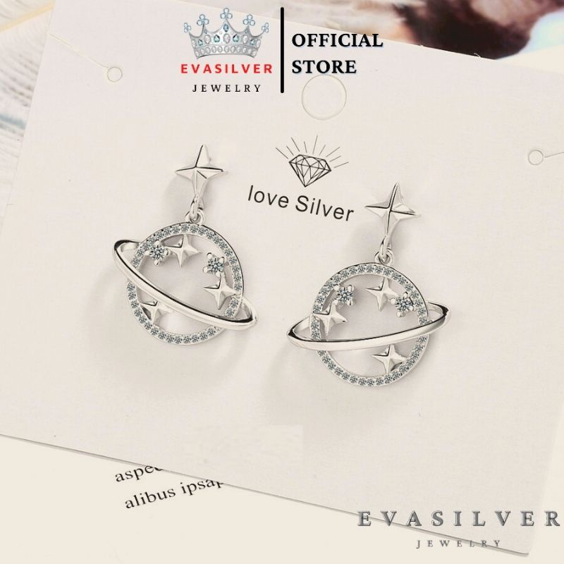 Khuyên tai bạc hình địa cầu đính đá, bông tai nữ bạc ta S925