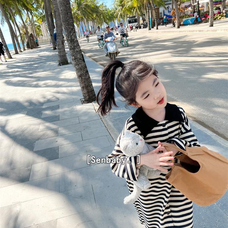 Đầm POLO Dáng Dài Họa Tiết Kẻ Sọc Phong Cách Phương Tây Thời Trang Xuân Thu 2022 Mới Cho Bé Gái