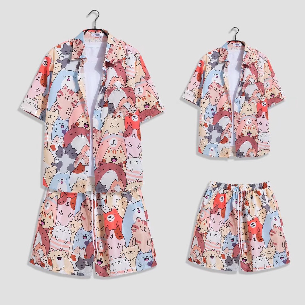 Bộ Áo Sơ Mi Tay Ngắn + Quần short Dáng Rộng Thời Trang Mùa Hè Hàn Quốc 2023 Cho Nam