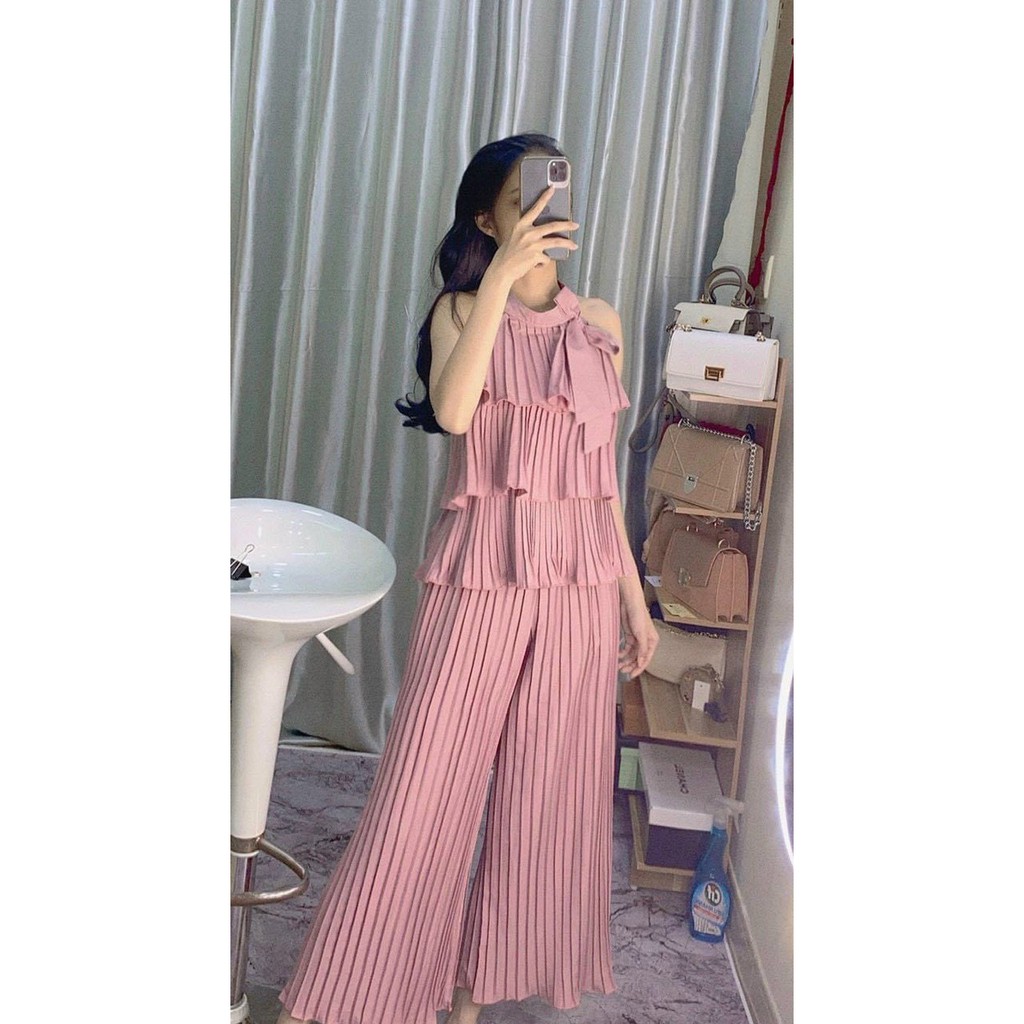 Set yếm tầng dập li nơ cổ siêu dễ thương NA