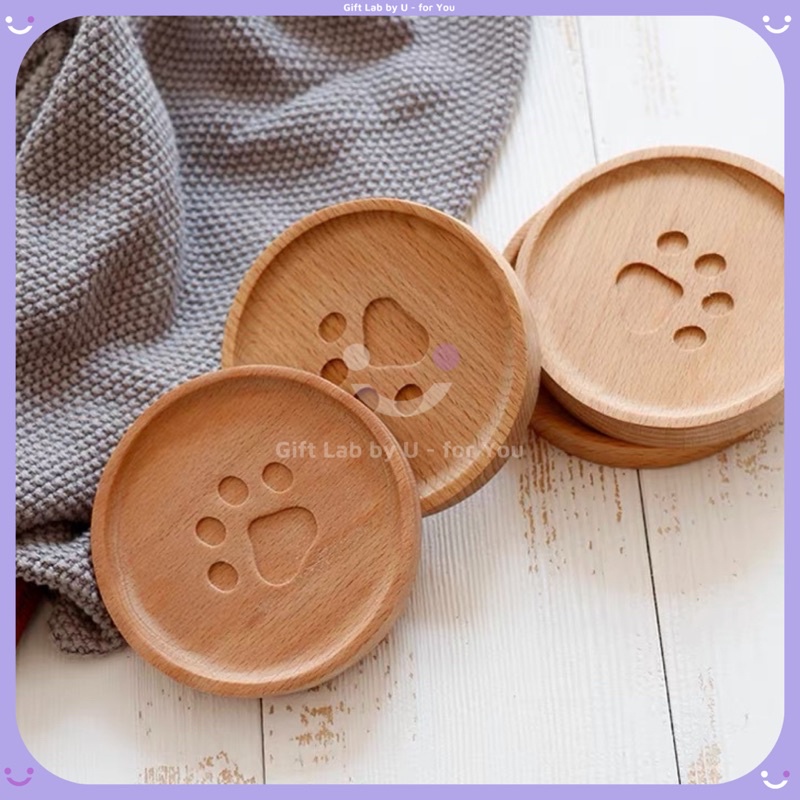 Lót cốc gỗ cao cấp hình bàn chân mèo siêu dễ thương