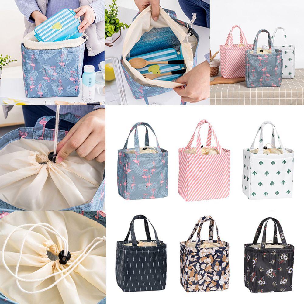 DORAW Túi Đựng Hộp Cơm Trưa Giữ Nhiệt Chống Thấm Nước In Họa Tiết Hồng Hạc Xinh Xắn