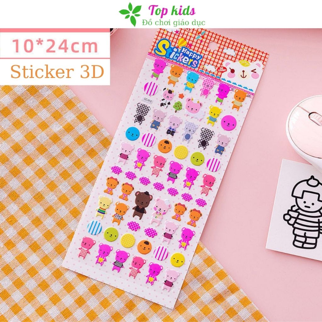 Hình dán sticker cute Combo 10 hình siêu to hình nổi 3D KT 24x10cm đa dạng mẫu dán công chúa cô gái siêu nhân - TOPKIDS