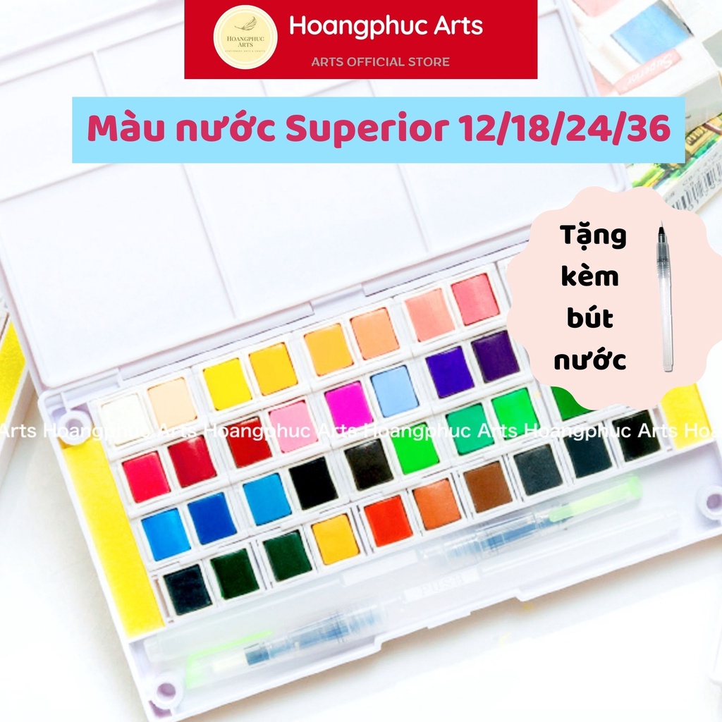 Màu nước dạng nén SUPERIOR 12/18/24/36 - Tặng kèm bút nước water brush