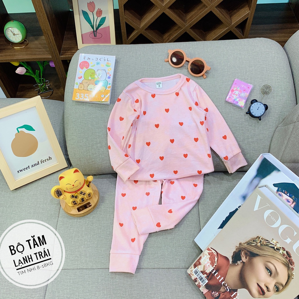Bộ len tăm dài tay cho bé trai bé gái 8-18kg, họa tiết hình trái tim - BO104
