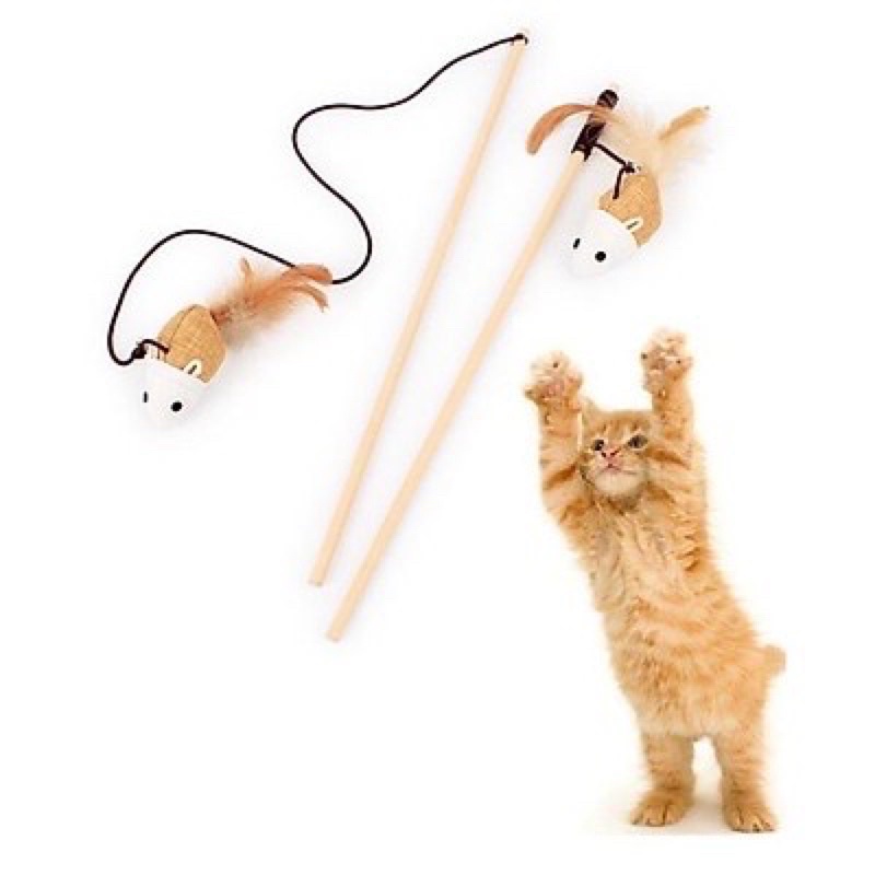 Cần câu chuột vải cán gỗ cho mèo