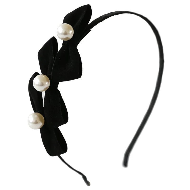 【Bán Buôn】Hoop/Dongdaemun Hàn Quốc Dễ Thương Ngọc Trai Headband Màu Đen Nhung Bow Headband Hoang Dã Rửa Mặt Kẹp Tóc Kẹp Tóc Nữ Thủy Triều