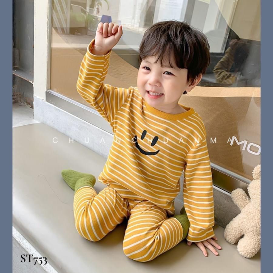 Bộ Thu Đông Cho Bé 💖 Bộ Sọc MẶT CƯỜI Dài Tay Cho Bé Trai Bé Gái 💖 Chất Cotton Cao Cấp Siêu Co Giãn Thấm Hút Mồ Hôi Tốt