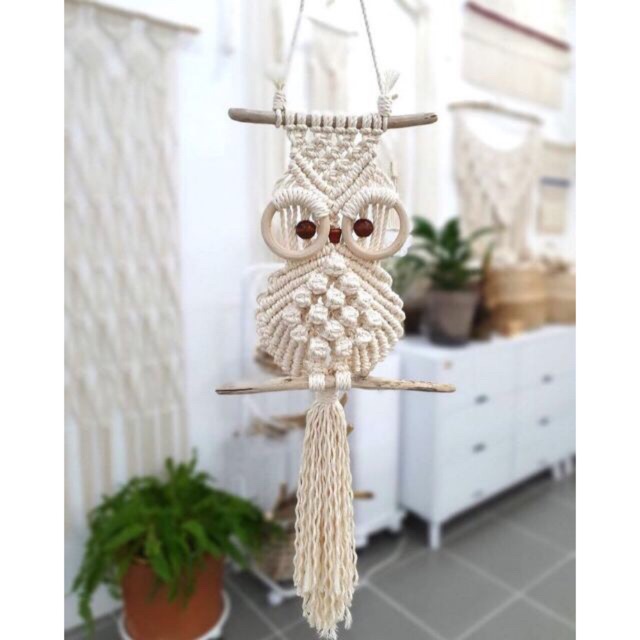 Cú mèo macramé cú trang trí của treo tường