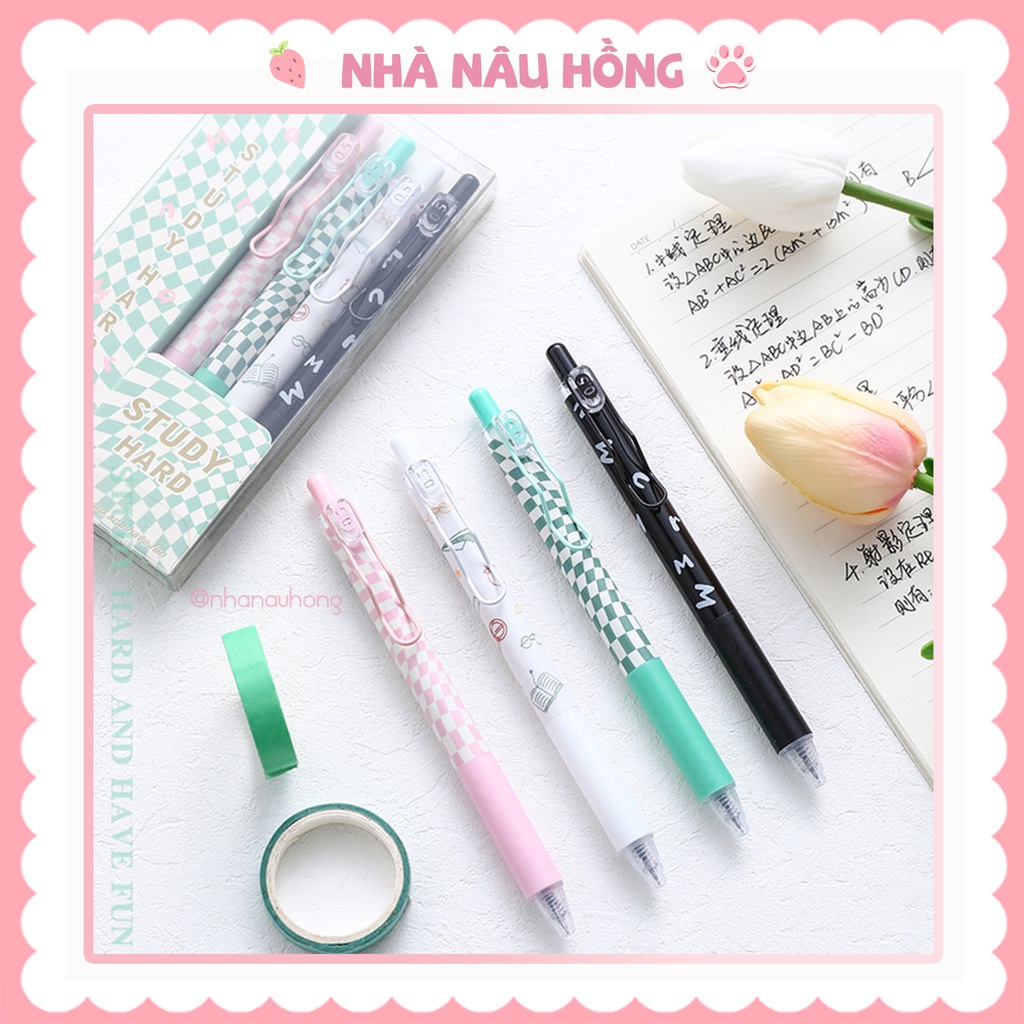 Bút gel bấm Mura Caro, màu mực đen, ngòi kim mảnh cao cấp 0.5mm, khô nhanh - Study Hard