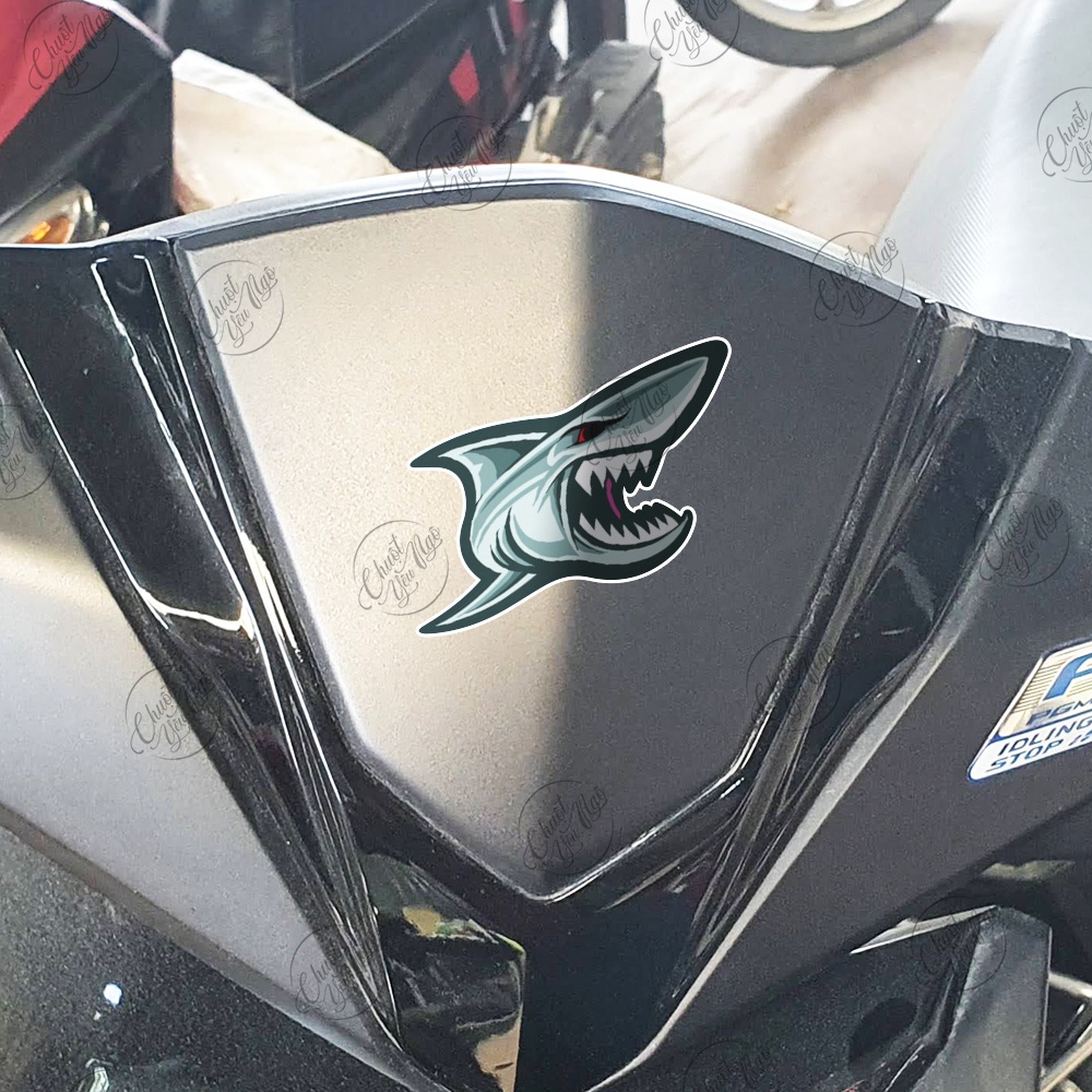 Bộ tem decal chống nước hình dán xe Hàm Răng Cá mập trang trí laptop, vali, tủ lạnh,...
