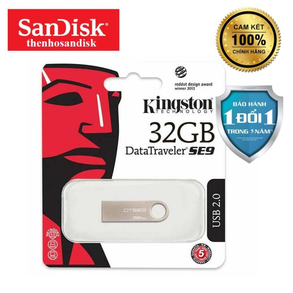 Usb Kingston 32Gb SE9 2.0, nhỏ gọn thiết kế vỏ kim loại chống nước - Bảo hành 5 năm