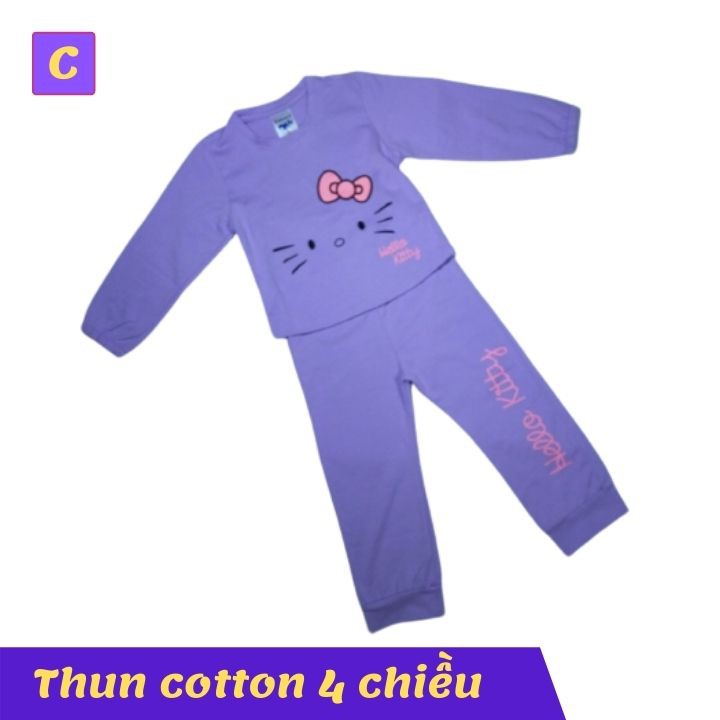 Đồ bộ tay dài cho bé gái hình mèo từ 11-40kg. Chất thun cotton thấm hút mồ hôi -Tomchuakids