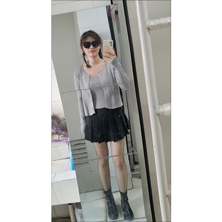 Set áo len dây + khoác cadigan mỏng mùa thu nhẹ nhàng nữ tính