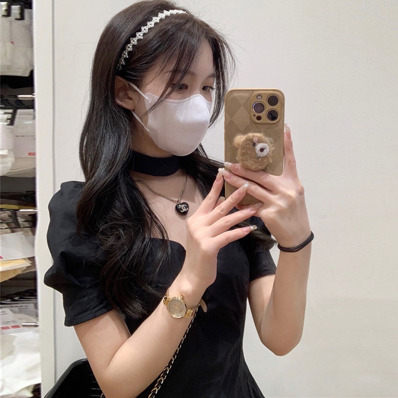 Đầm Công Chúa Tay Phồng Ngắn Màu Đen Thời Trang Mùa Hè Dành Cho Nữ