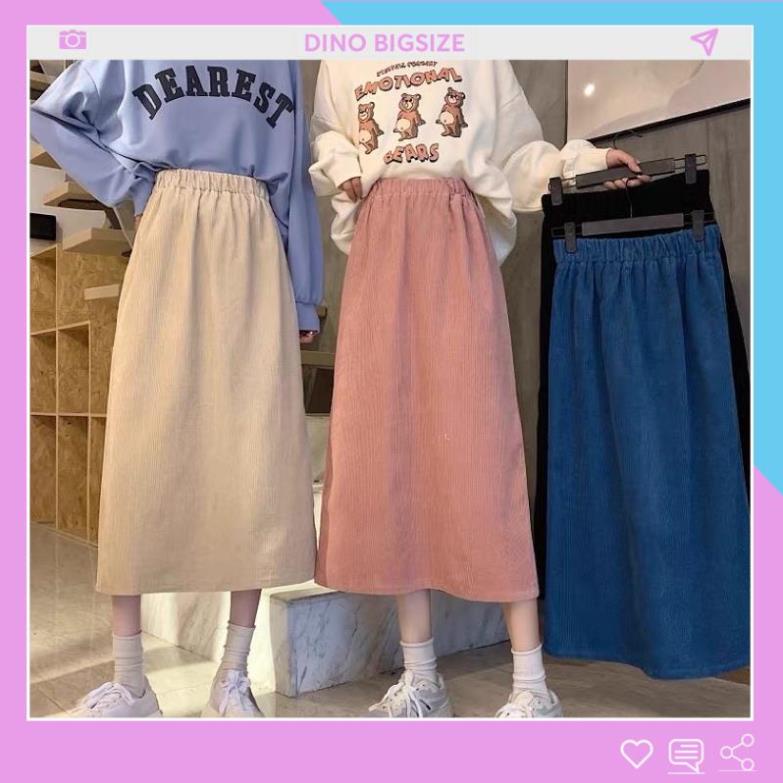 M-3XL - Chân váy bigsize | Chân váy nhung tăm dáng dài phong cách hàn quốc vintage 4 màu -DINO
