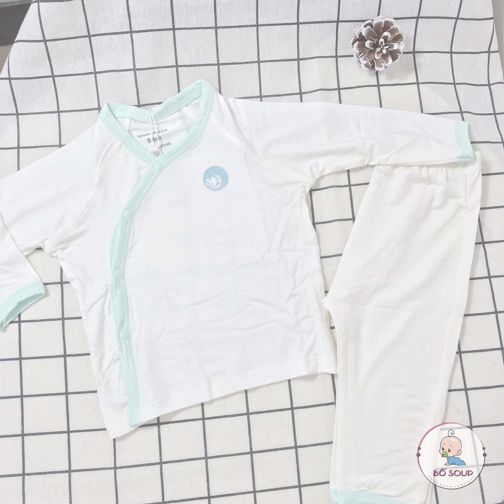Đồ bộ dài tay cho bé trai bé gái sơ sinh cài lệch chất cotton hãng Anminaza Việt Nam