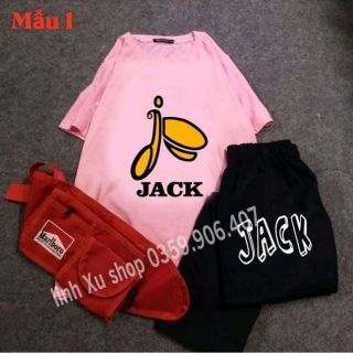Set Áo Quần JACK, Set Áo Thun Hồng + Quần Đen JACK
