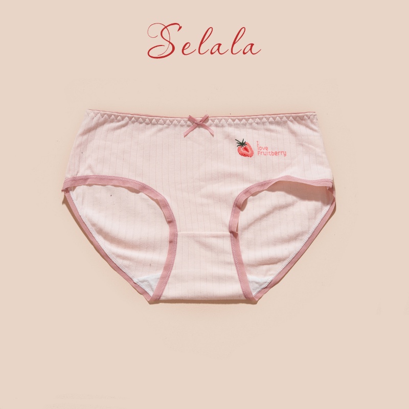 Set 5 Quần Lót Selala Cotton Thoáng Mát Họa Tiết Hoa Quả Phối Nơ Cực Xinh QC37